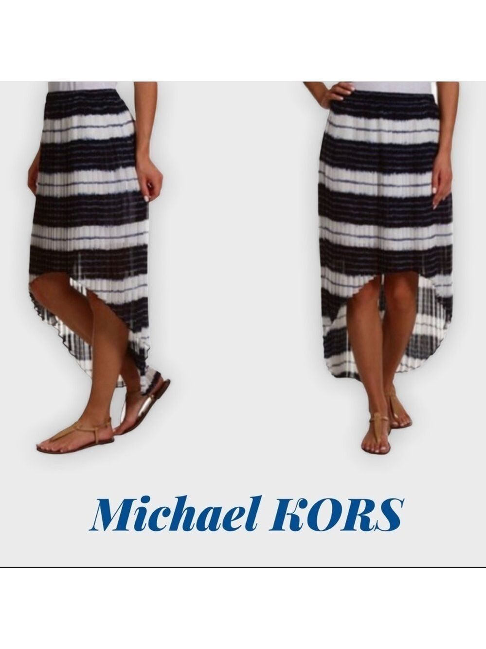 MICHAEL KORS Striped Shibori Pleated Hi-Low Skirt